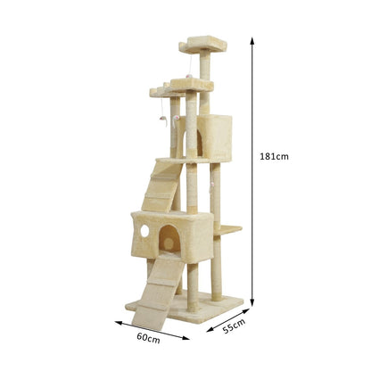 PawHut Cat Tree Scratching Post 27L×27W×28.5H cm-Beige