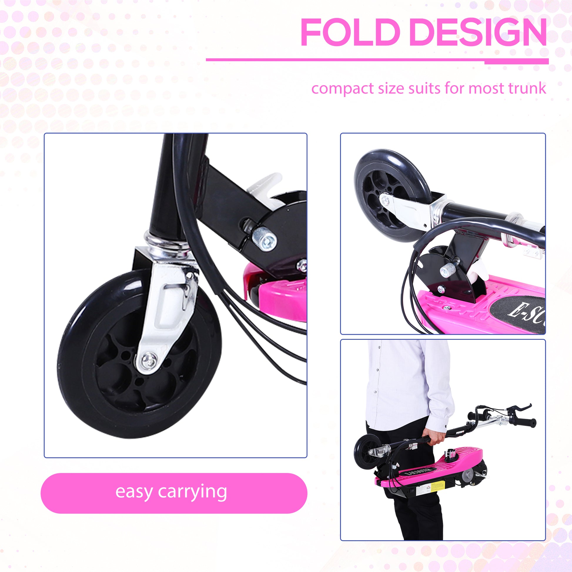 Homcom Foldable Electric Scooter Ride on for Kids 12V 120W W/Brake Kickstand-Pink