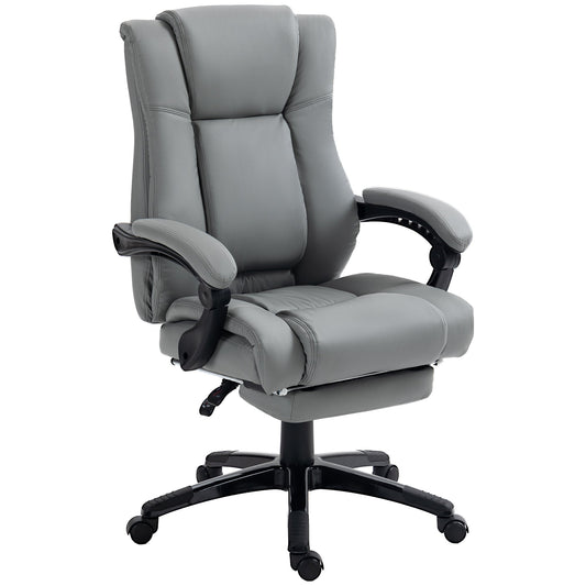 PU Leather Office Chair, Swivel Computer Chair with Footrest, Wheels, Adjustable Height, Grey-0