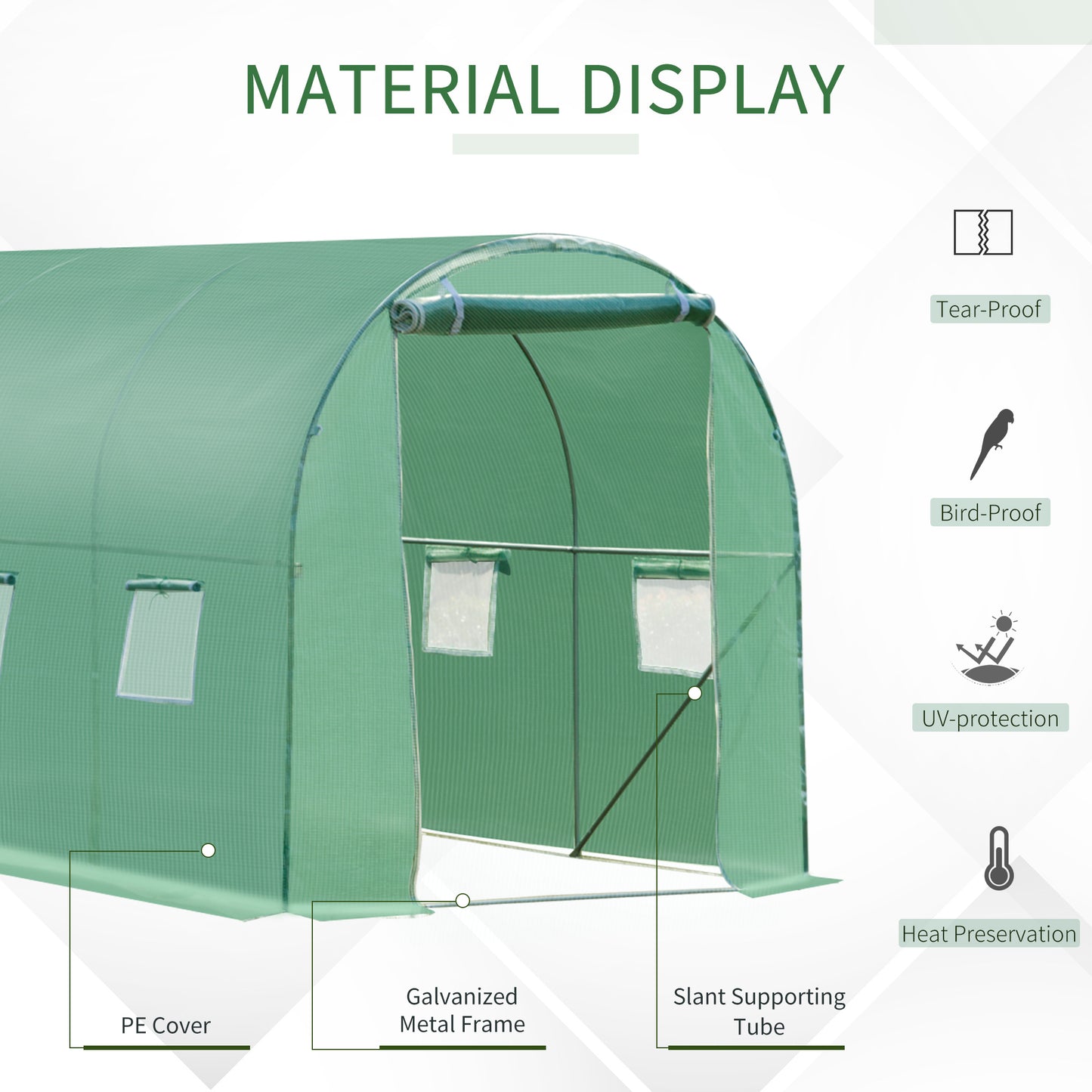 Outsunny 4x2 m Polytunnel Walk-in Greenhouse with Zip Door and Windows