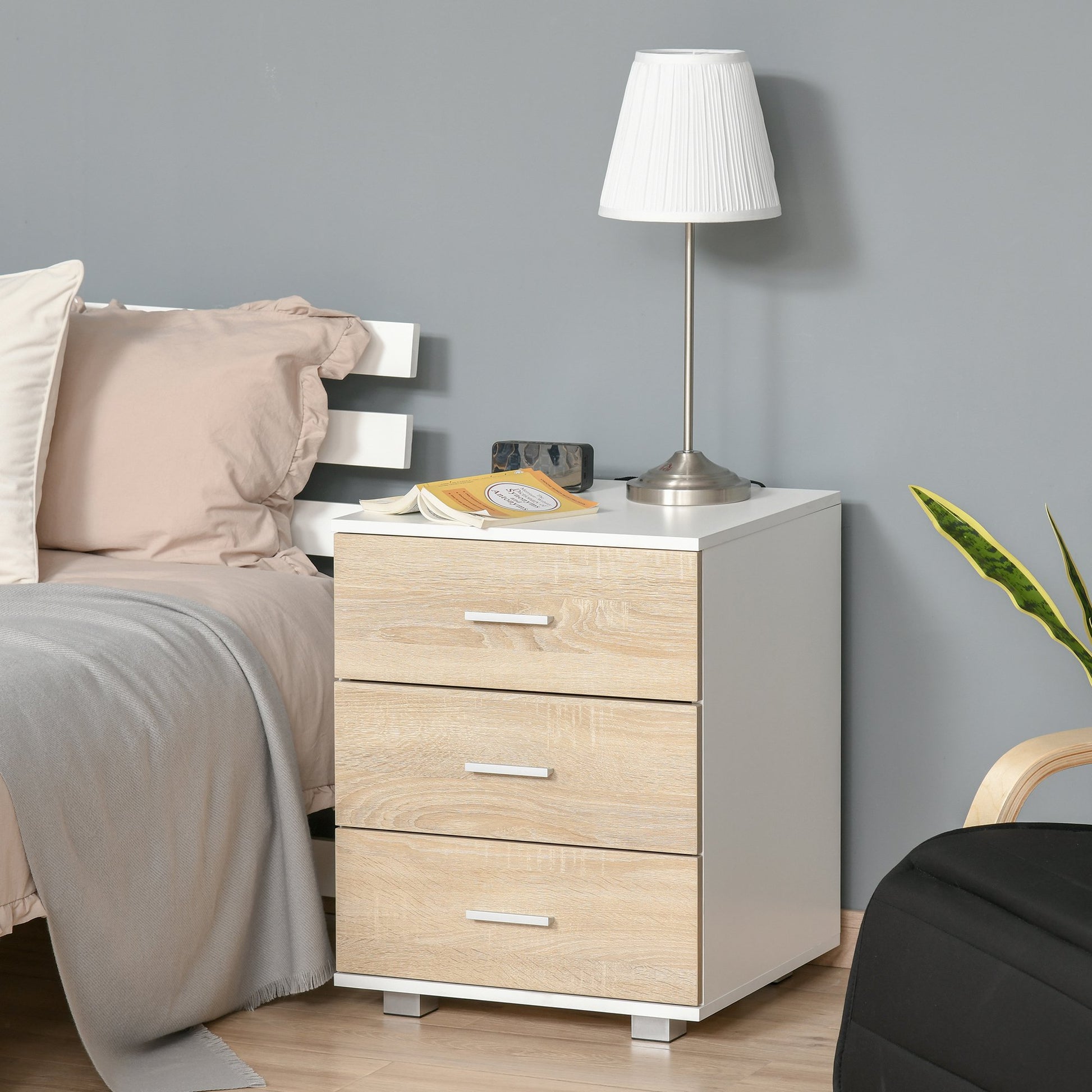 Homcom Bedside Table With 3 Drawers Nightstand Side Table Storage Chest For Bedroom