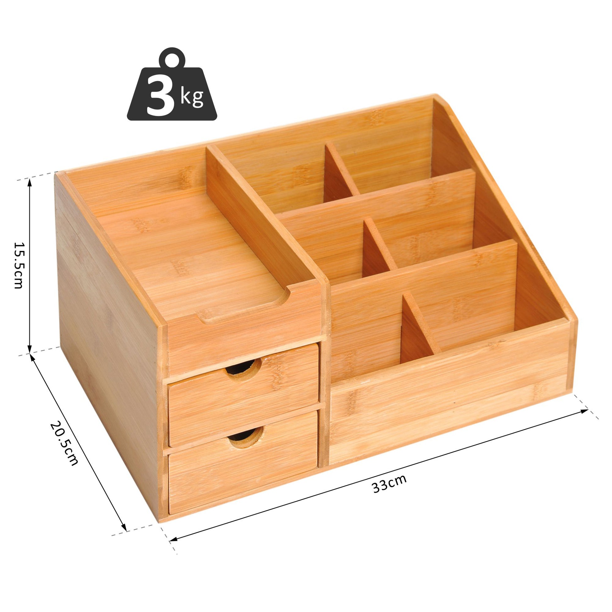 Homcom Organiser Holder Multi-Function Storage Caddy Drawers Home Office Stationary Supplies 7 Storage Compartments And 2 Drawers Natural Wood