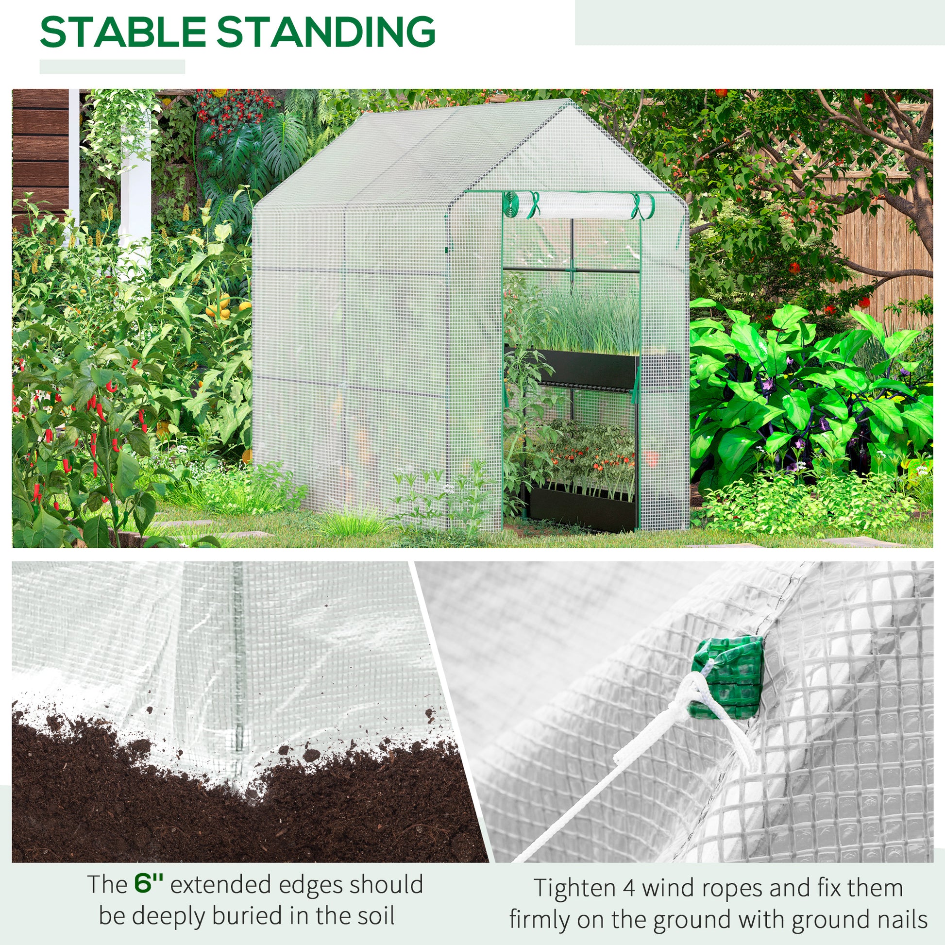 Outsunny Walk in Garden Greenhouse with Shelves Polytunnel Steeple Grow House 186L x 120W 190H cm White