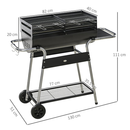 Outsunny Charcoal Barbecue Grill BBQ Trolley with Double Grill