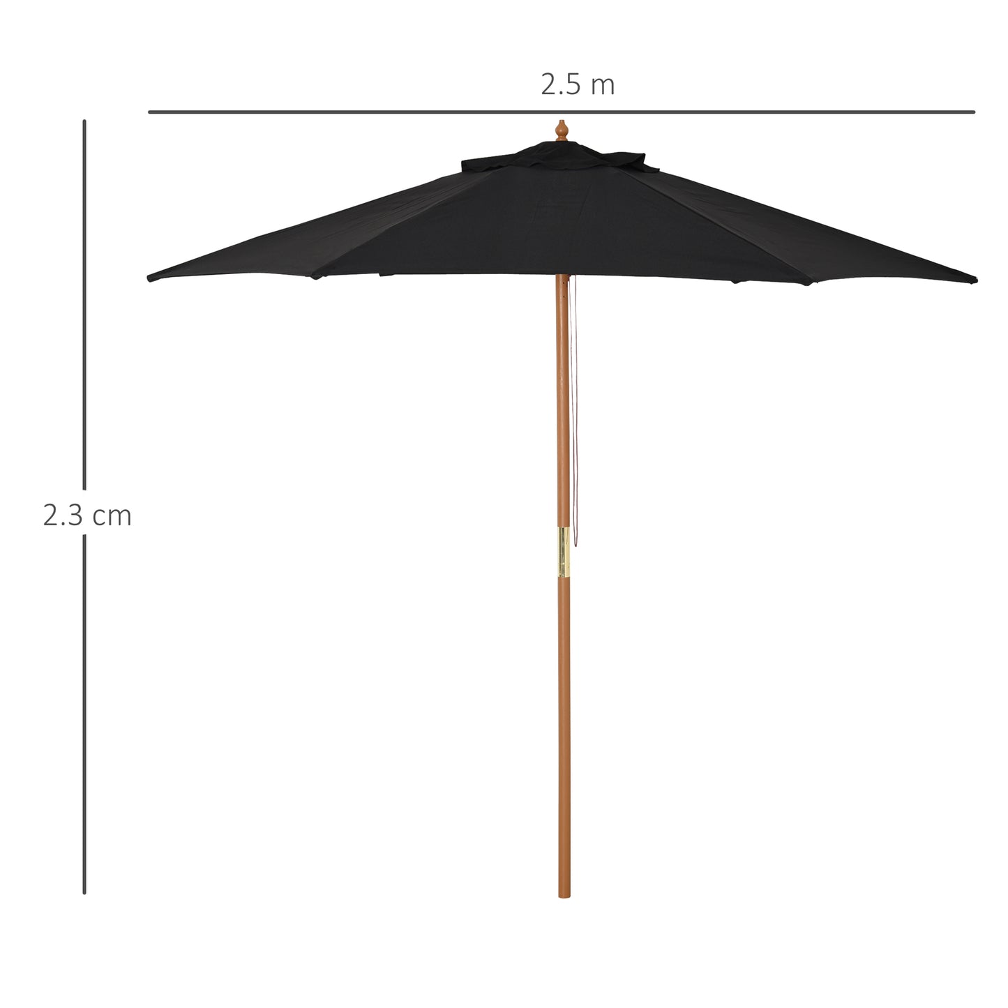 Outsunny 2.5M Wood Garden Parasol Sun Shade Patio Outdoor Wooden Umbrella Canopy Teak