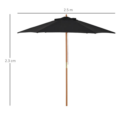 Outsunny 2.5M Wood Garden Parasol Sun Shade Patio Outdoor Wooden Umbrella Canopy Teak