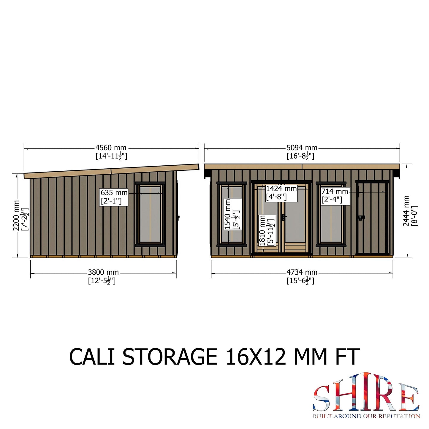 Shire Cali 12' 5" x 15' 6" Pent Garden Office with Storage - Premium Wax Board