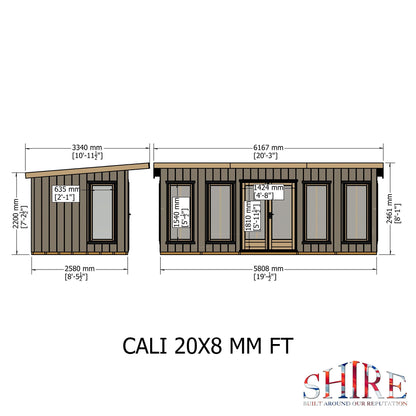 Shire Cali 8' 5" x 19' Pent Garden Office - Premium Wax Board