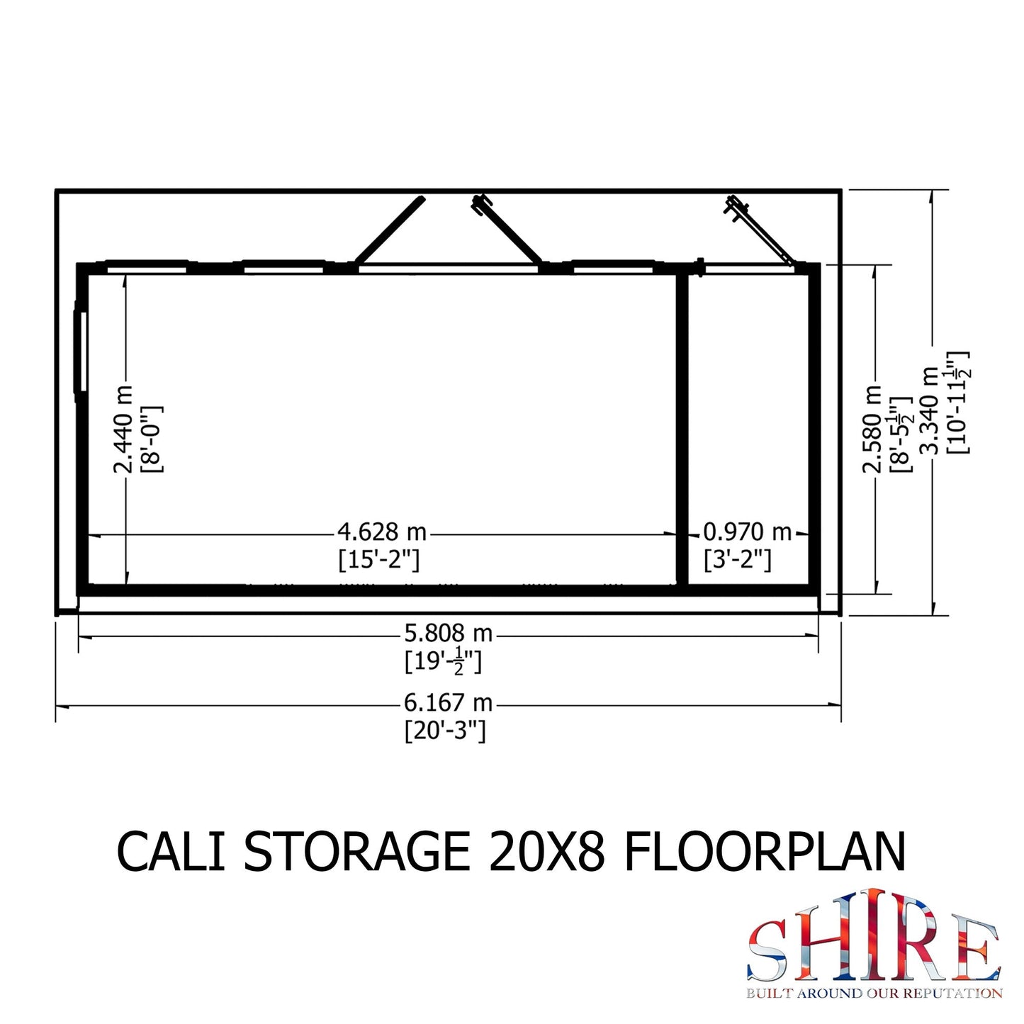 Shire Cali 8' 5" x 19' Pent Garden Office with Storage - Premium Wax Board