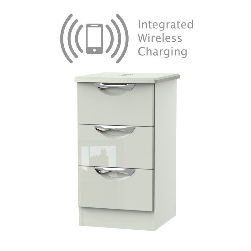 Weybourne Wireless Charger Slim Bedside Table Off-white 3 Drawers