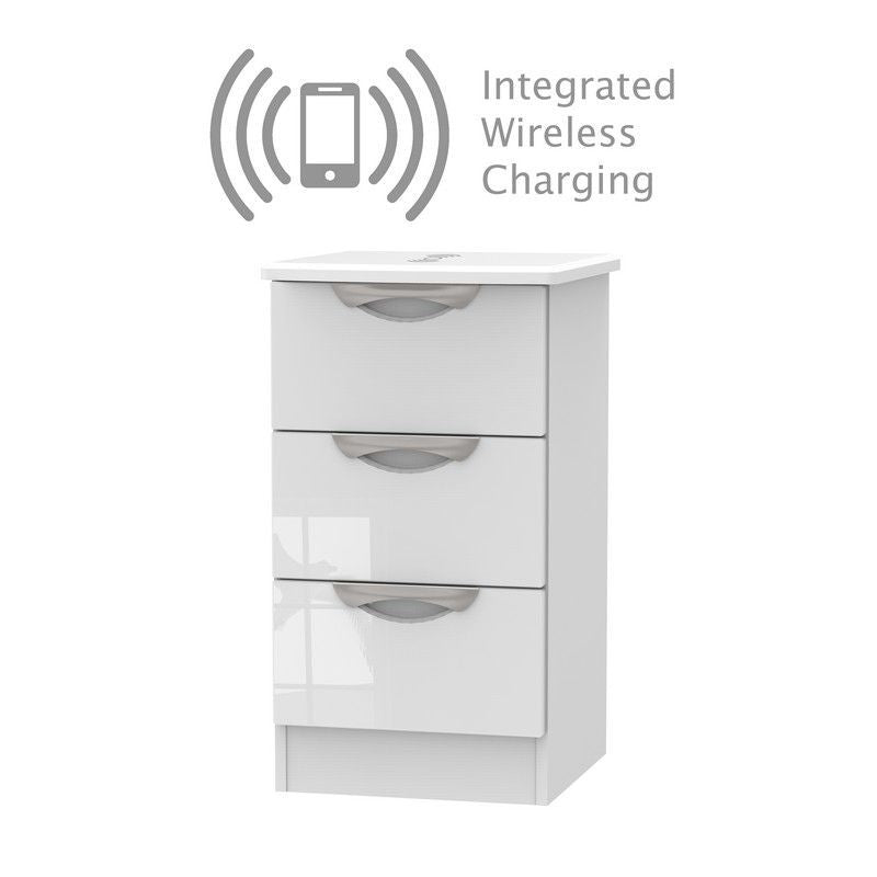 Weybourne Wireless Charger Slim Bedside Table White 3 Drawers