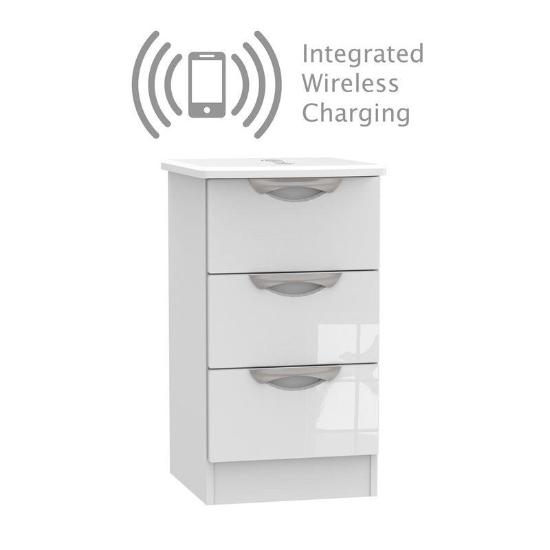 Weybourne Wireless Charger Slim Bedside Table White 3 Drawers