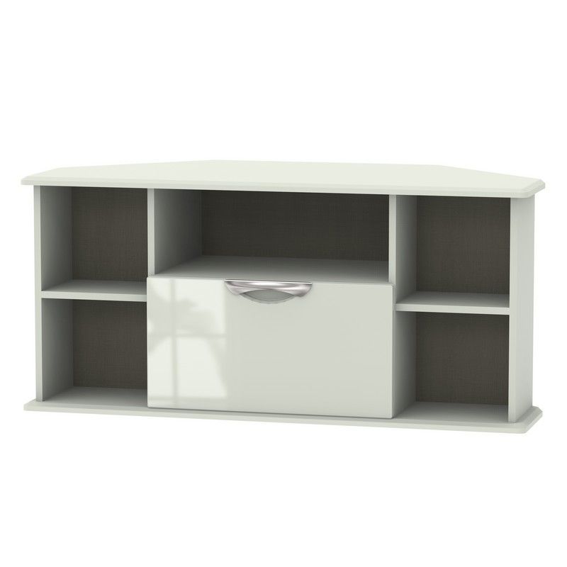 Weybourne Corner TV Unit Off-white 5 Shelves 1 Drawer