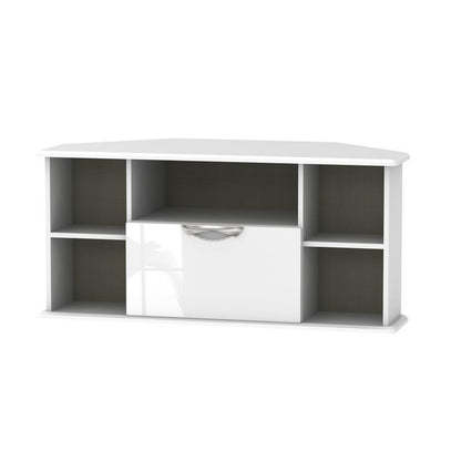 Weybourne Corner TV Unit White 5 Shelves 1 Drawer