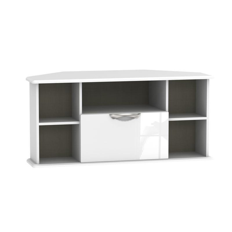 Weybourne Corner TV Unit White 5 Shelves 1 Drawer