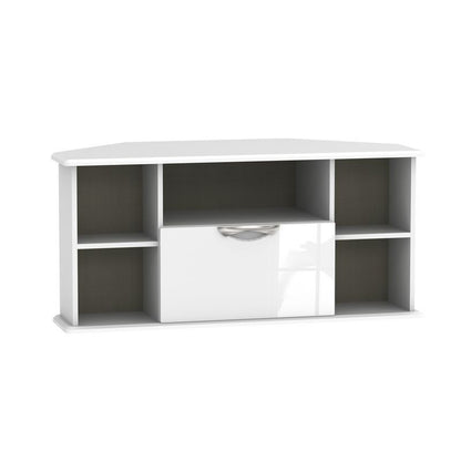 Weybourne Corner TV Unit White 5 Shelves 1 Drawer