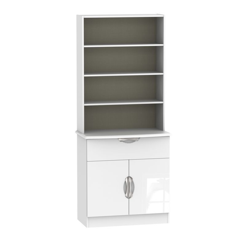 Weybourne Tall Shelving Unit White 2 Doors 4 Shelves 1 Drawer