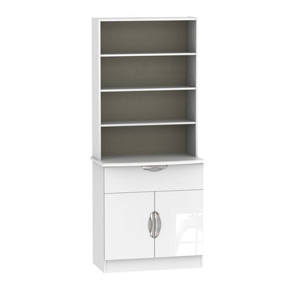 Weybourne Tall Shelving Unit White 2 Doors 4 Shelves 1 Drawer