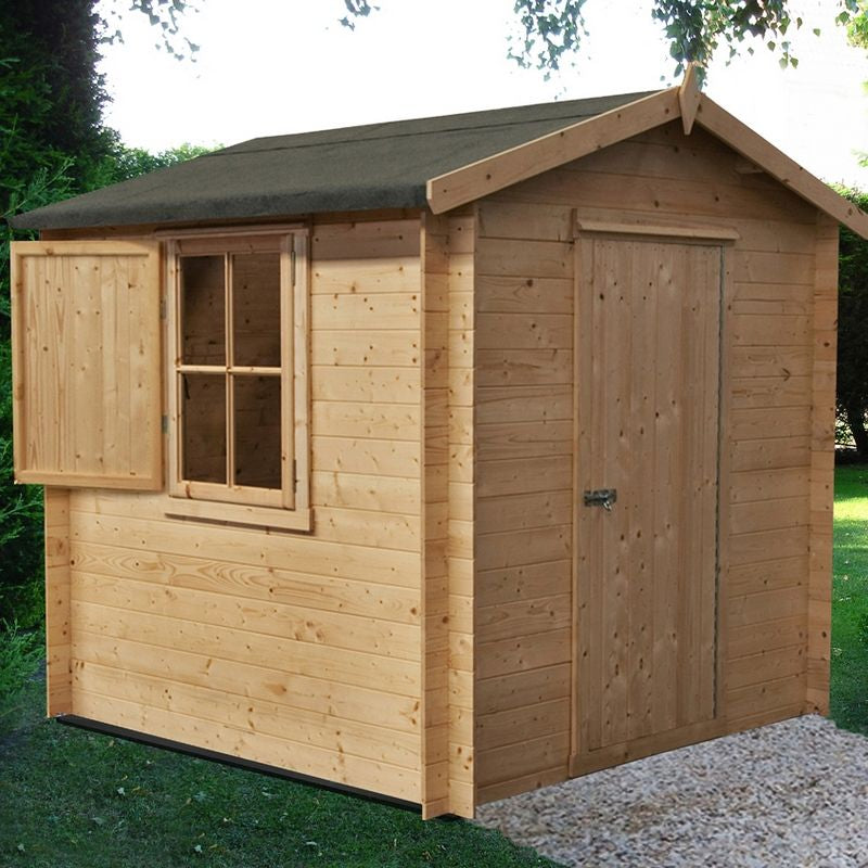 Shire Camelot 7' 4" x 6' 11" Apex Log Cabin - Premium 19mm Cladding Log Clad