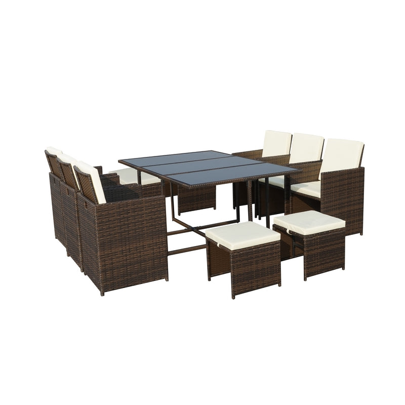 Valencia Rattan Garden Patio Dining Set by Royalcraft - 10 Seats Ivory Cushions - Croft Home & Garden