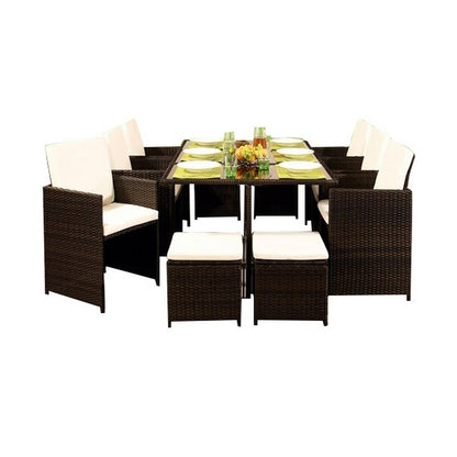 Valencia Rattan Garden Patio Dining Set by Royalcraft - 10 Seats Ivory Cushions - Croft Home & Garden