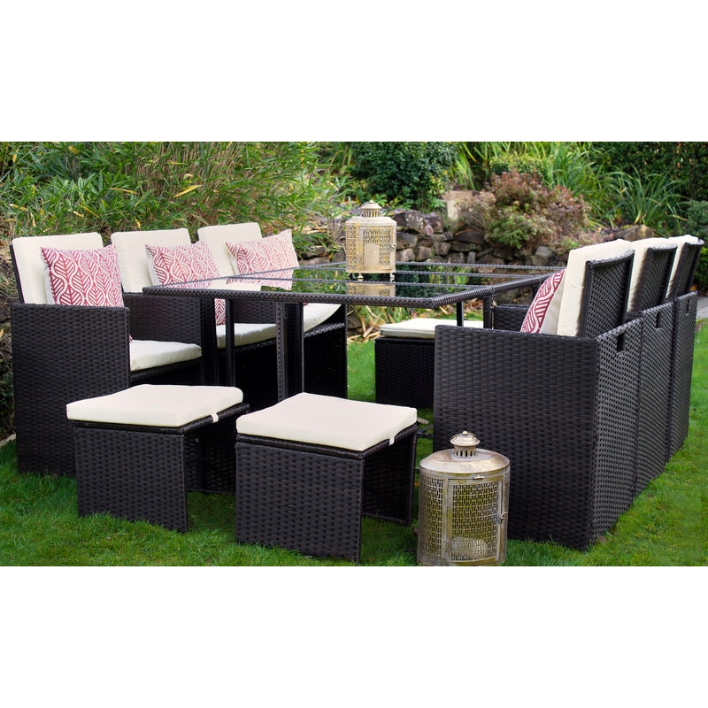 Valencia Rattan Garden Patio Dining Set by Royalcraft - 10 Seats Ivory Cushions - Croft Home & Garden