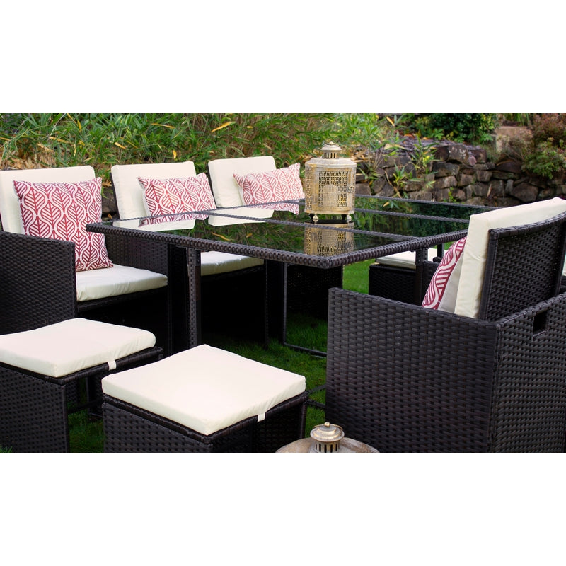 Valencia Rattan Garden Patio Dining Set by Royalcraft - 10 Seats Ivory Cushions - Croft Home & Garden