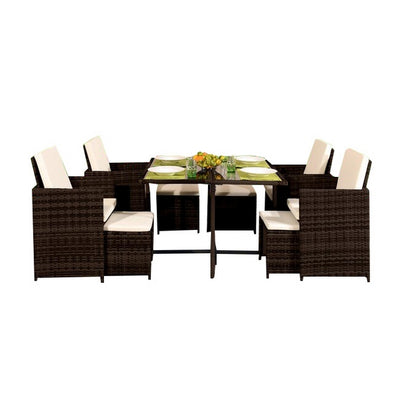 Valencia Rattan Garden Patio Dining Set by Royalcraft - 8 Seats Ivory Cushions - Croft Home & Garden