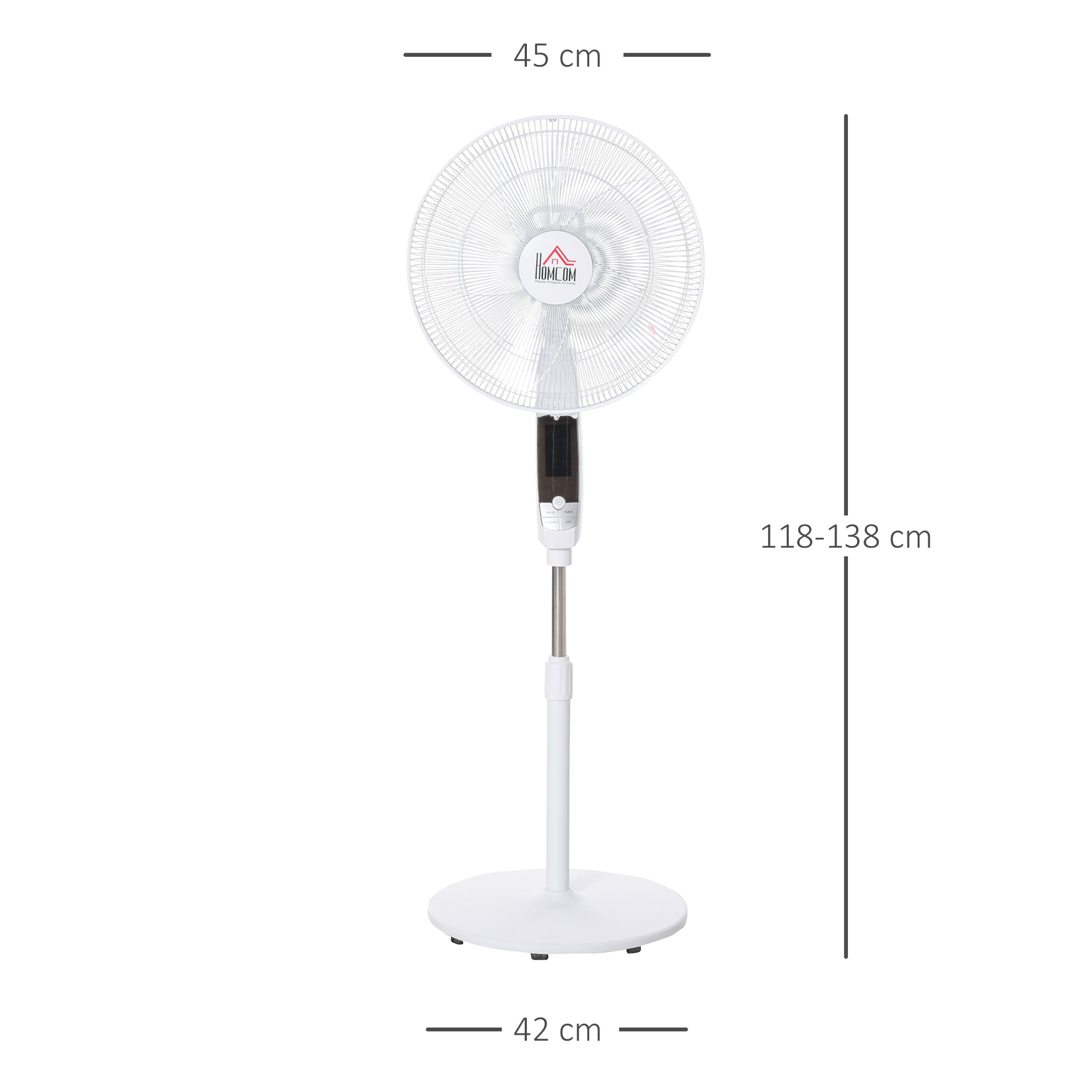 15" Oscillating Three Speed Adjustable Height Pedestal Fan With Remote White by Homcom