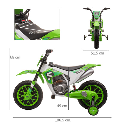 Homcom 12V Kids Electric Motorcycle Ride-On With Training Wheels For Ages 3-5 Years - Green