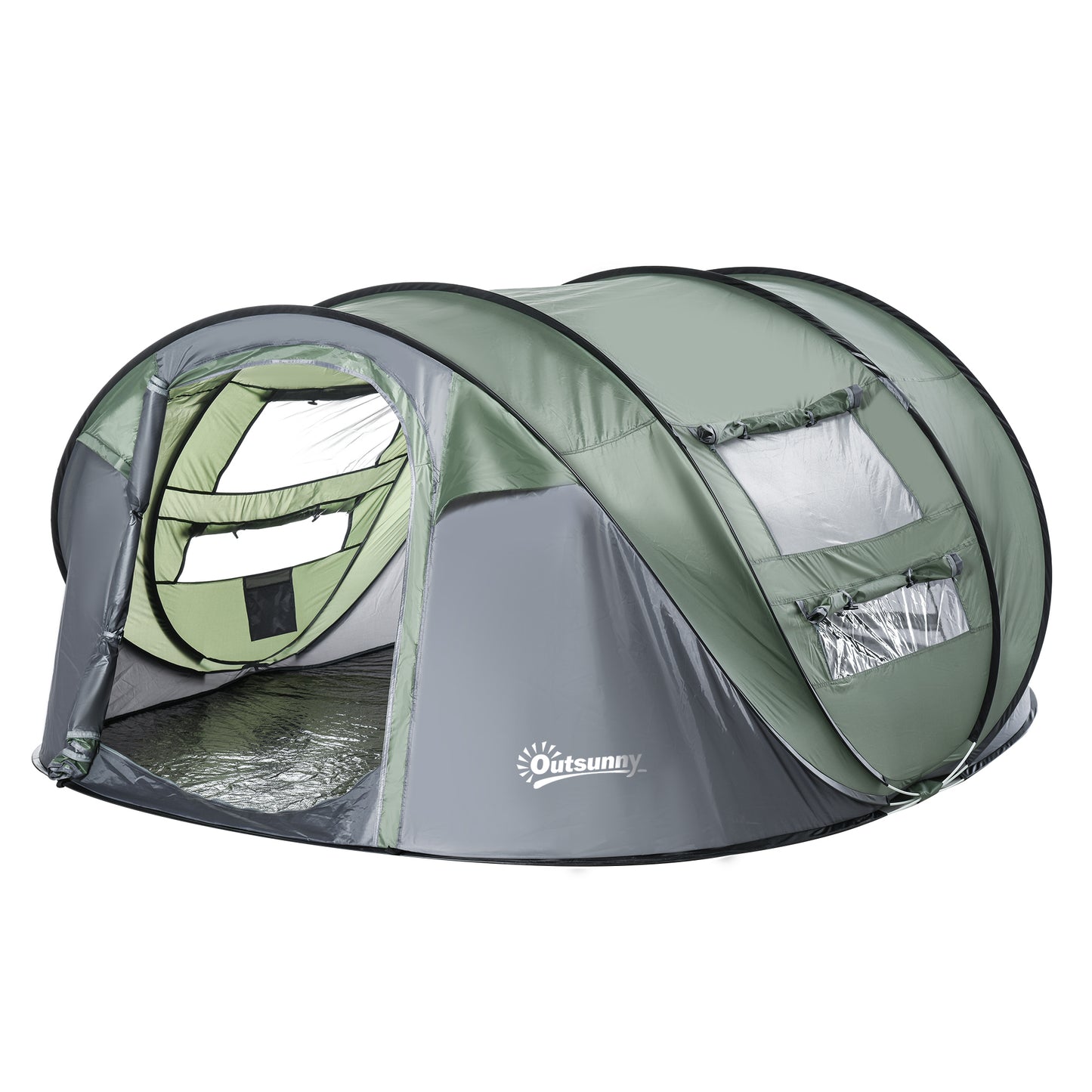 Outsunny 4-5 Person Pop-up Camping Tent Waterproof Family Tent w/ 2 Mesh Windows & PVC Windows Portable Carry Bag for Outdoor Trip Dark Green