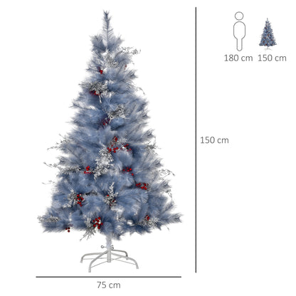 Homcom 5FT Indoor Christmas Tree Artificial Berry Snow Xmas Decoration with Metal Stand and 222 Tips Grey