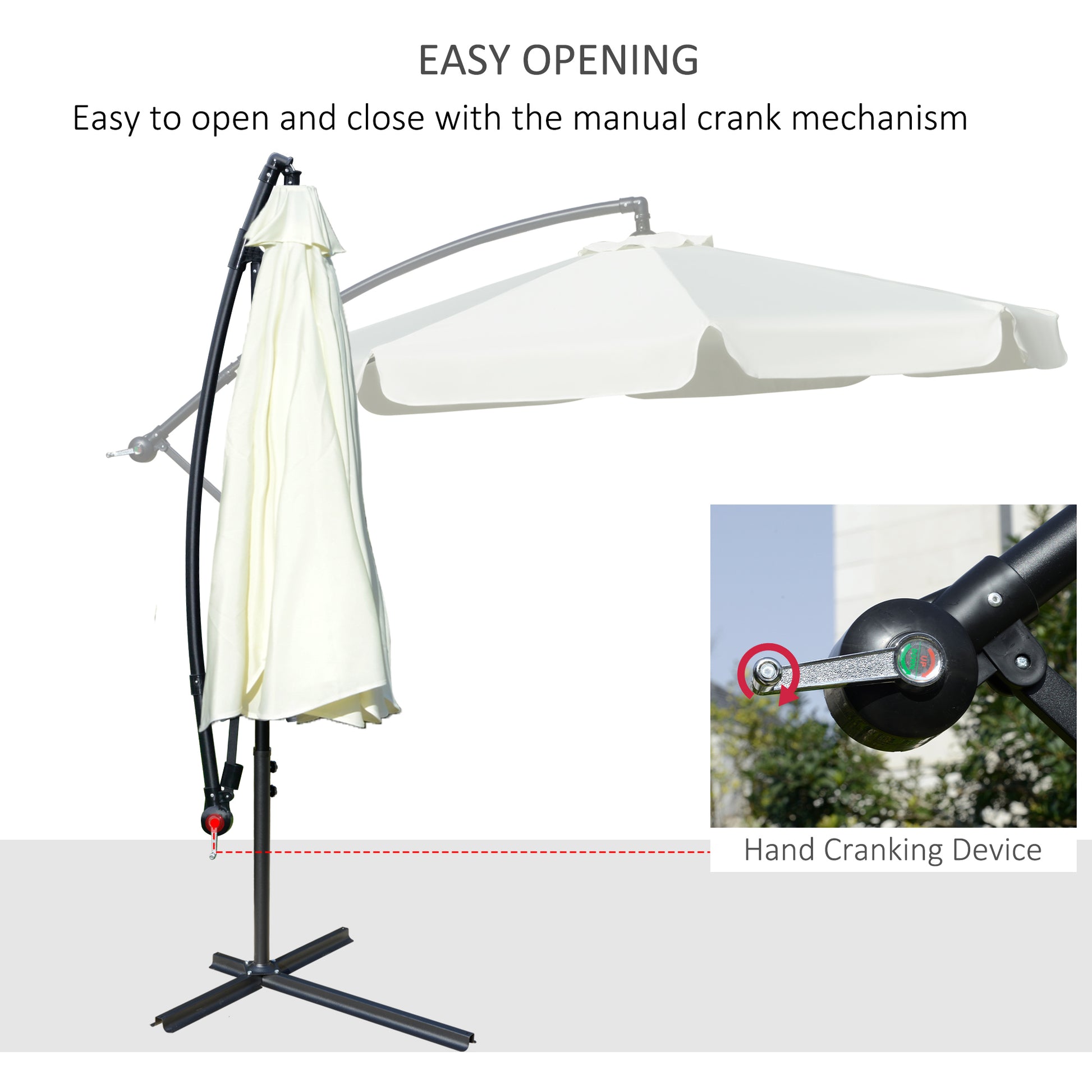 Outsunny 2.7M Garden Banana Parasol Cantilever Umbrella With Crank Handle And Cross Base For Outdoor