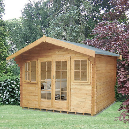 Shire Clipstone 11' 9" x 7' 10" Apex Log Cabin - Premium 28mm Cladding Tongue & Groove with Assembly