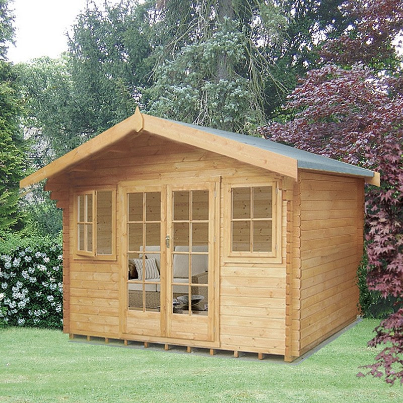 Shire Clipstone 11' 9" x 9' 9" Apex Log Cabin - Premium 28mm Cladding Tongue & Groove with Assembly