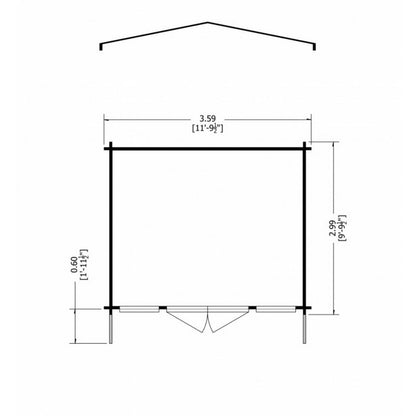Shire Clipstone 11' 9" x 9' 9" Apex Log Cabin - Premium 28mm Cladding Tongue & Groove