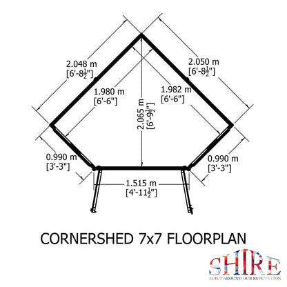 Shire Corner 6' 6" x 6' 6" Flat Shed - Premium Dip Treated Shiplap