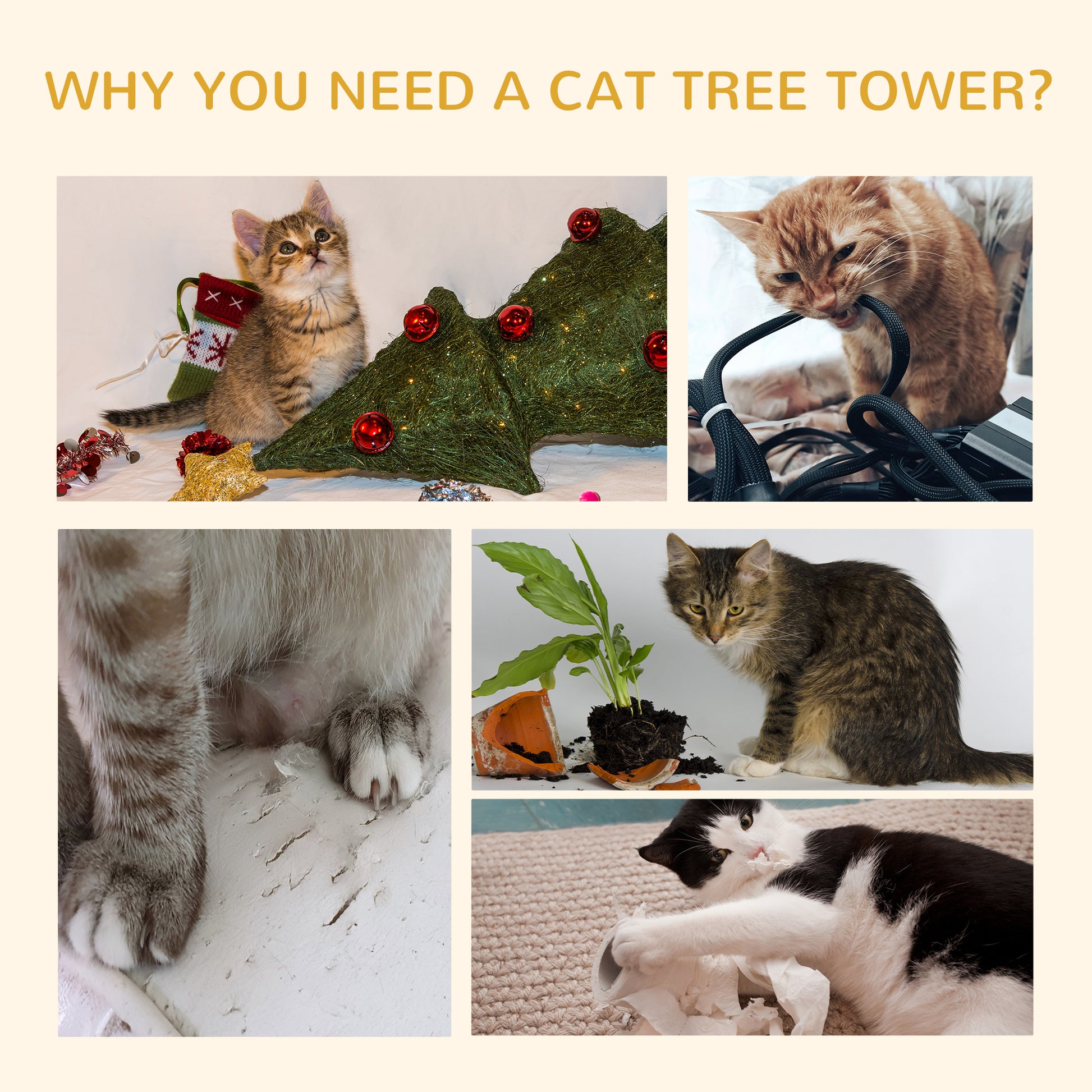 PawHut 230-260cm Floor-to-Ceiling Cat Tree