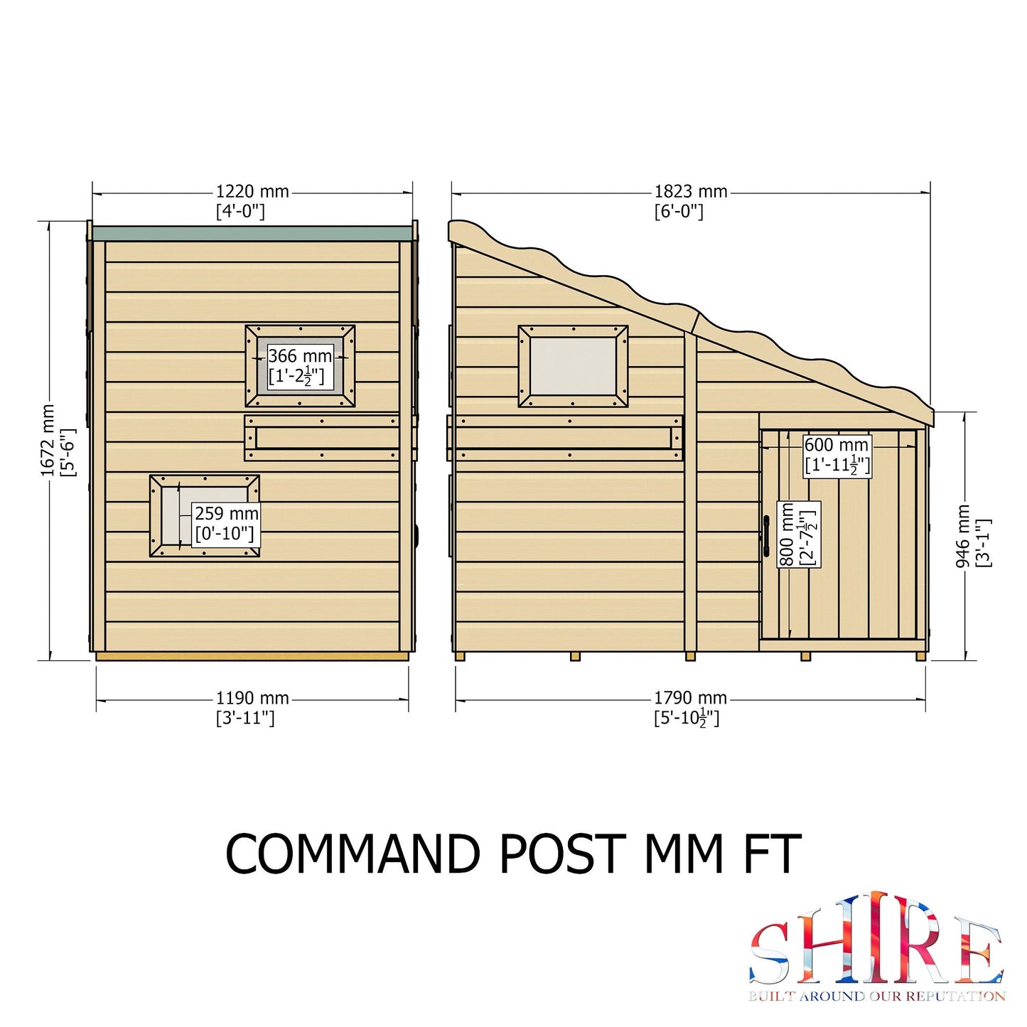 Shire Command Post 5' 10" x 3' 10" Pent Children's Playhouse - Premium Dip Treated Shiplap