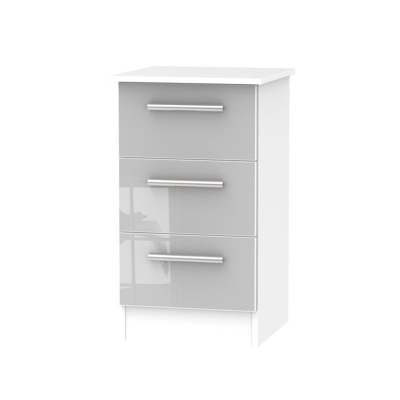 Buxton Slim Bedside Table White & Grey 3 Drawers