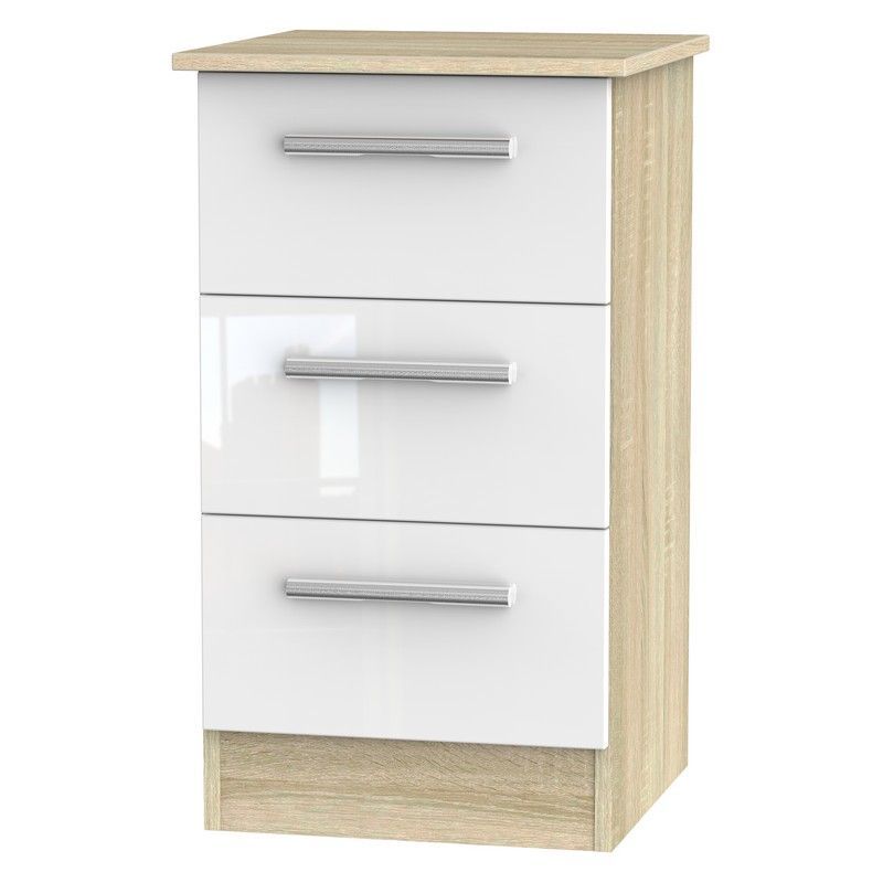 Buxton Slim Bedside Table Natural & White 3 Drawers