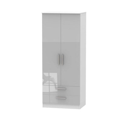 Buxton Tall Wardrobe White & Grey 2 Doors 2 Drawers