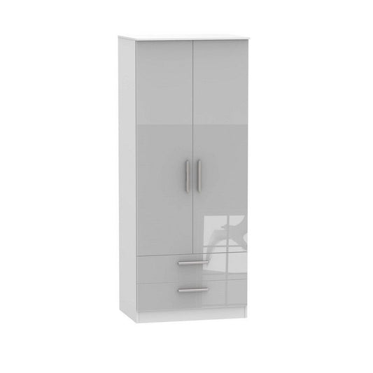 Buxton Tall Wardrobe White & Grey 2 Doors 2 Drawers