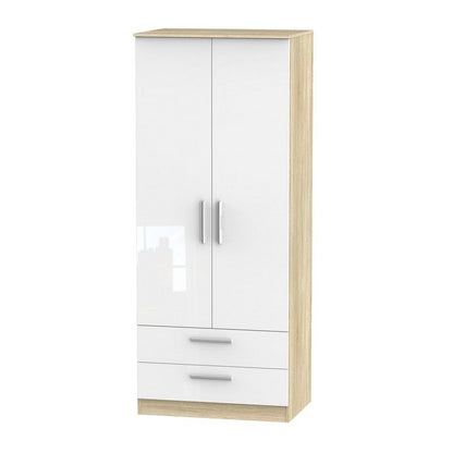 Buxton Tall Wardrobe Natural & White 2 Doors 2 Drawers