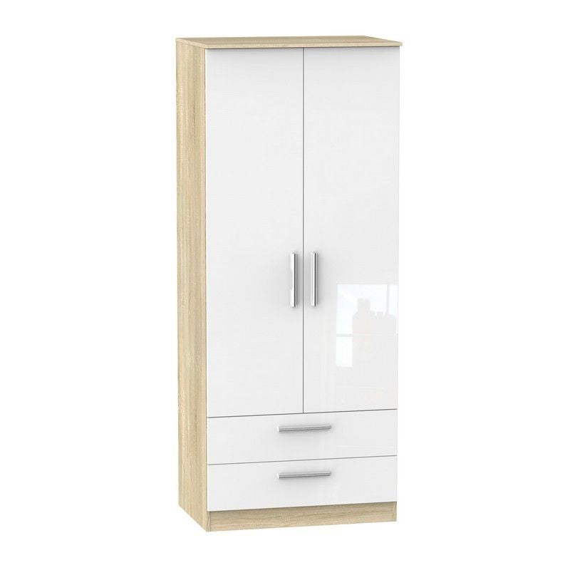 Buxton Tall Wardrobe Natural & White 2 Doors 2 Drawers