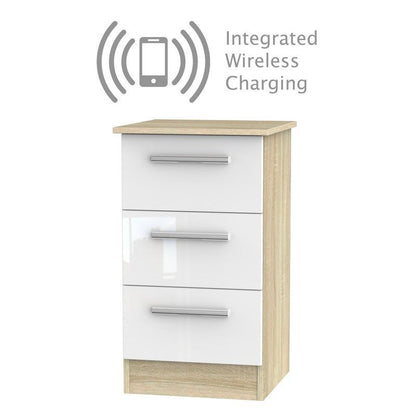 Buxton Wireless Charger Slim Bedside Table Natural & White 3 Drawers