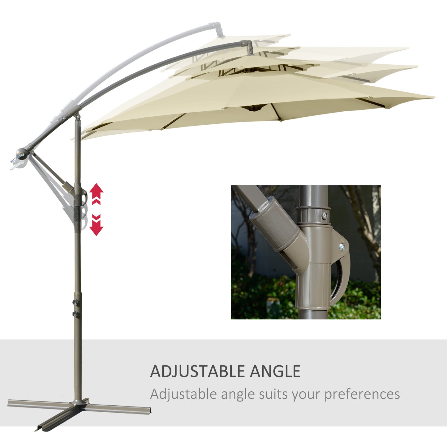 Outsunny 2.7m Garden Banana Parasol Cantilever Umbrella with Crank Handle