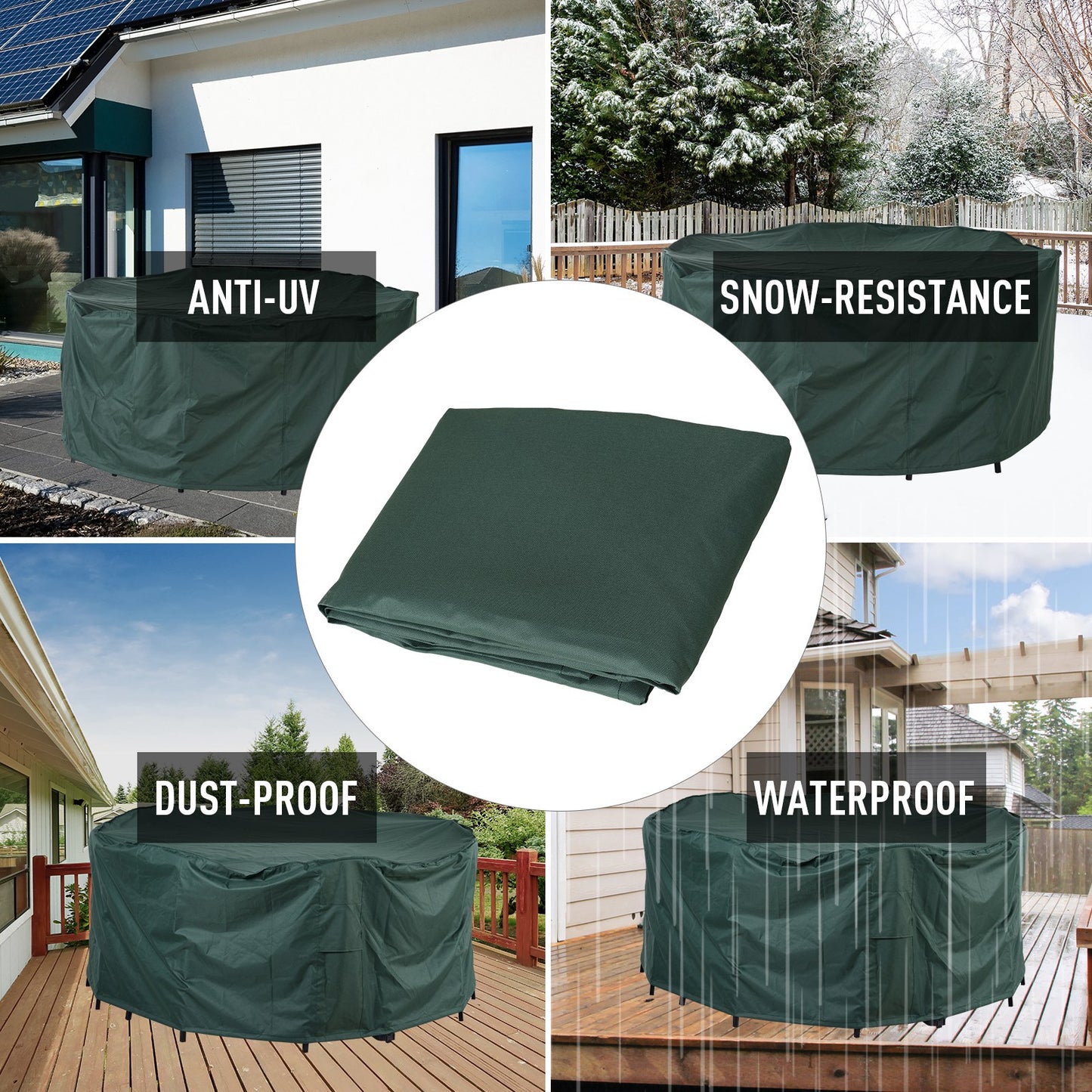 Outsunny Pvc Coated Large Round 600D Waterproof Outdoor Furniture Cover Green