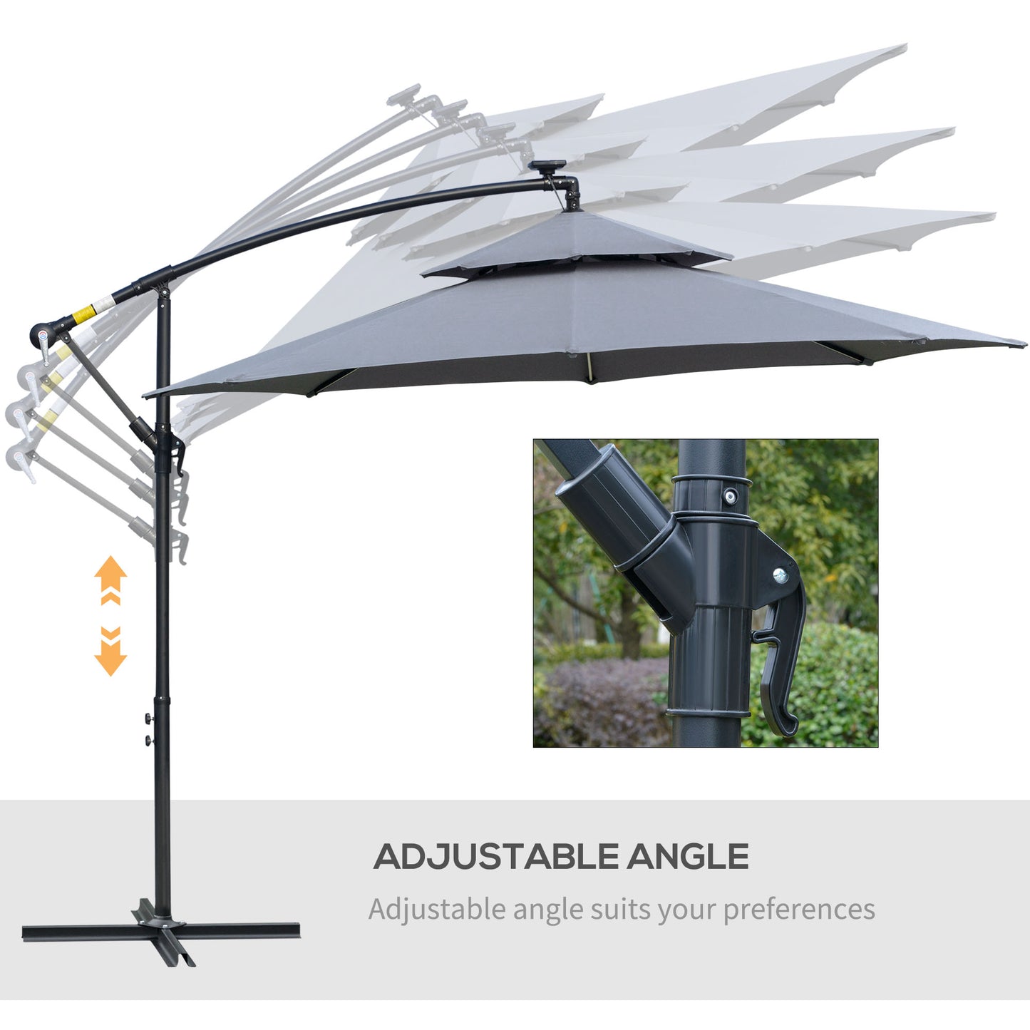 Outsunny 3(m) Cantilever Banana Parasol Hanging Umbrella with Double Roof