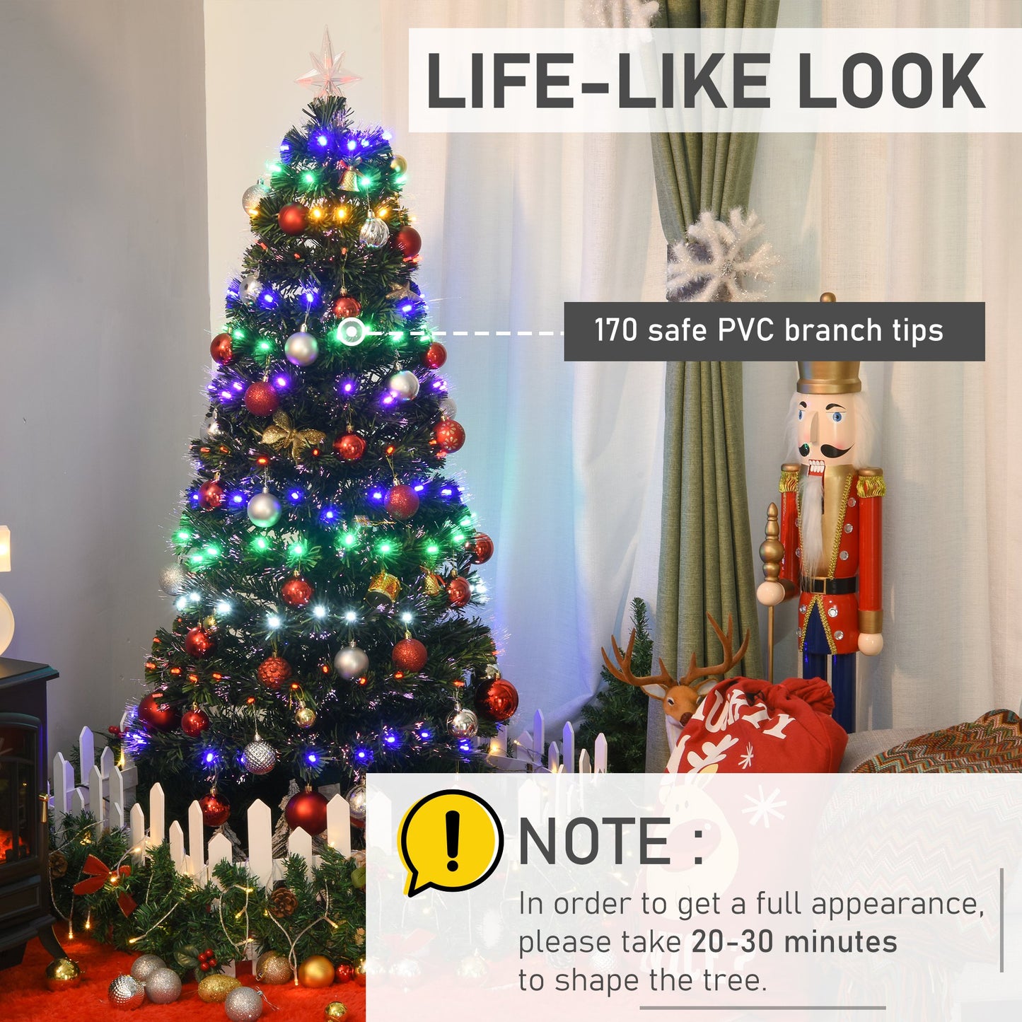 Homcom 5FT Pre-Lit Fiber Optic Christmas Tree with Star Tree Topper